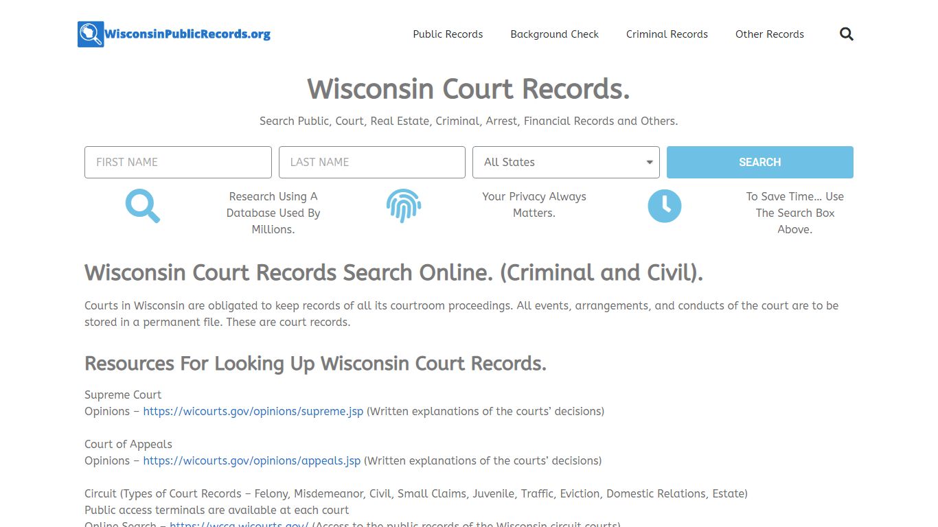 Wisconsin Court Records: WisconsinPublicRecords.org